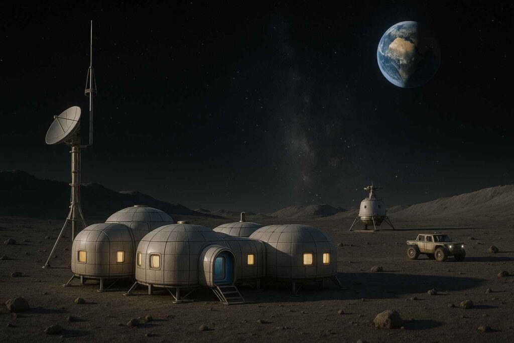 Futuristic lunar base as planned in the Artemis program
