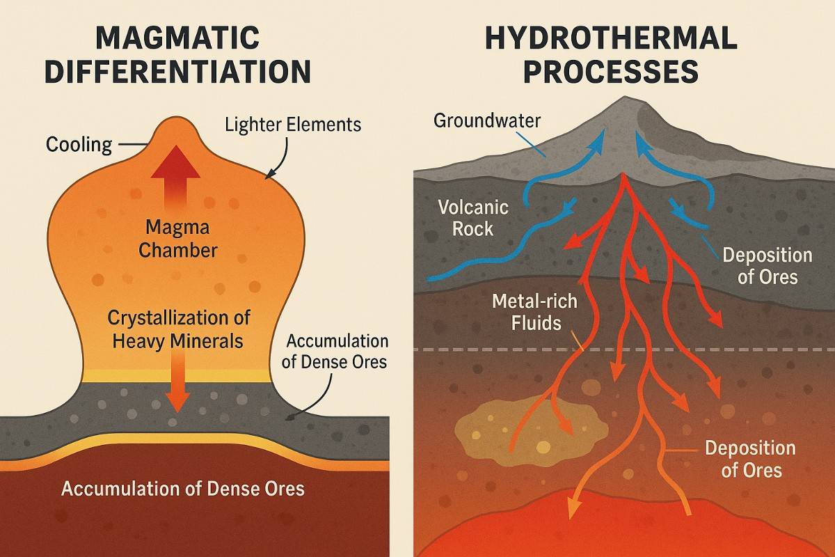 How Volcanoes Can Concentrate Minerals process illustrated
