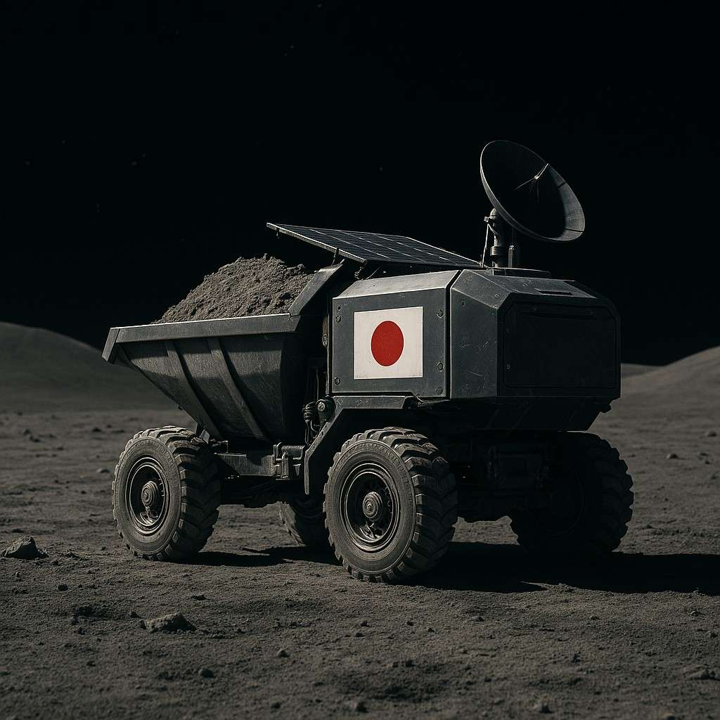 A space rover on a planet  with Japan flag