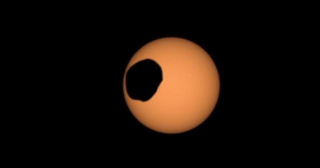 Transit of Phobos viewed by NASA's Perseverance Mars rover