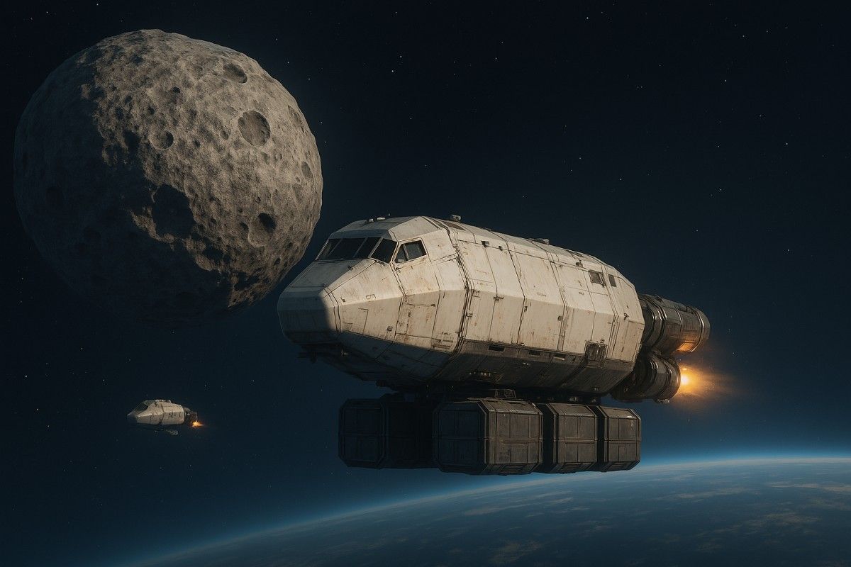 A space craft bringing resources to a planet creative concept